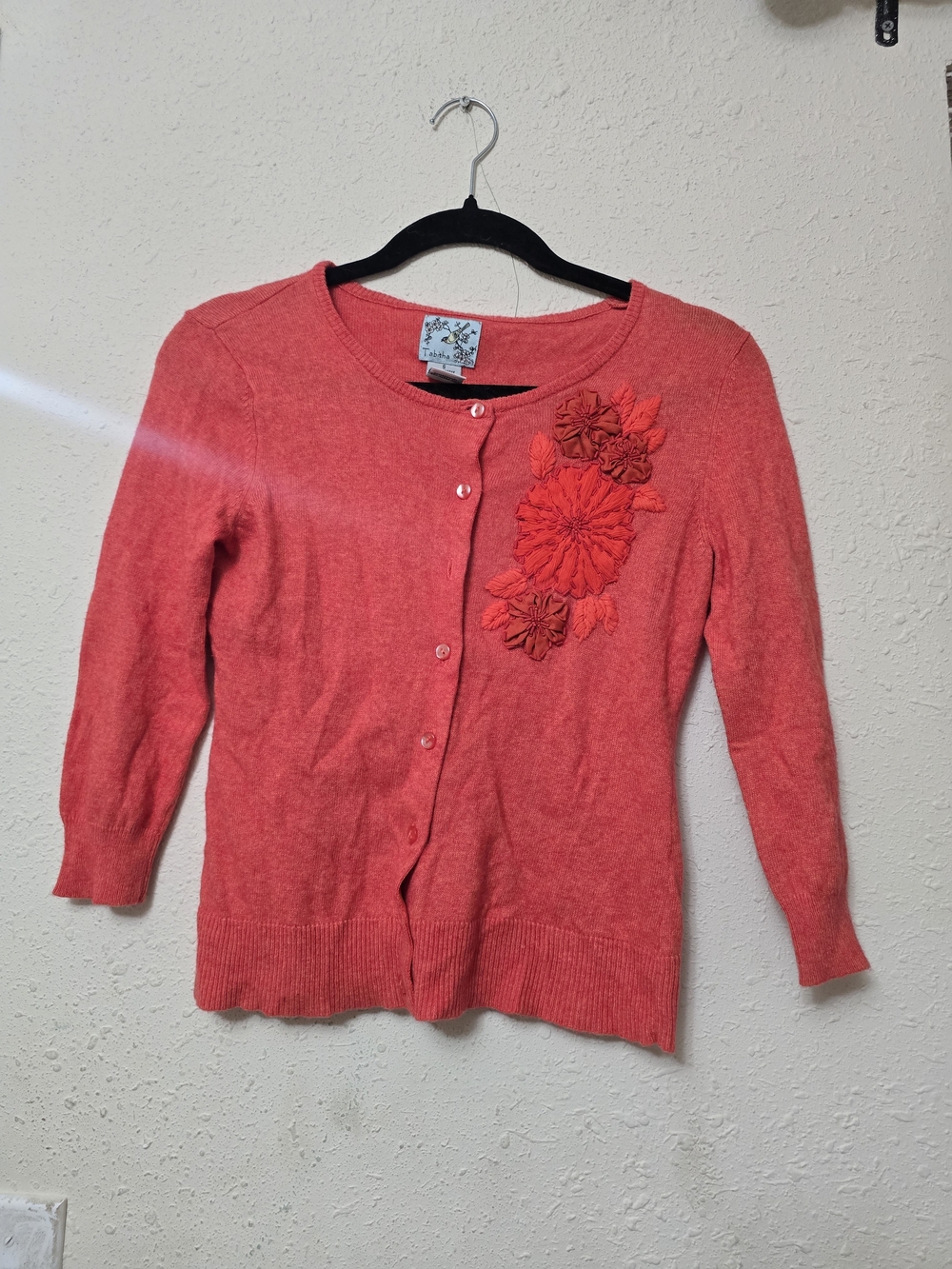 Tabitha Coral Embroidered Crewneck Cardigan